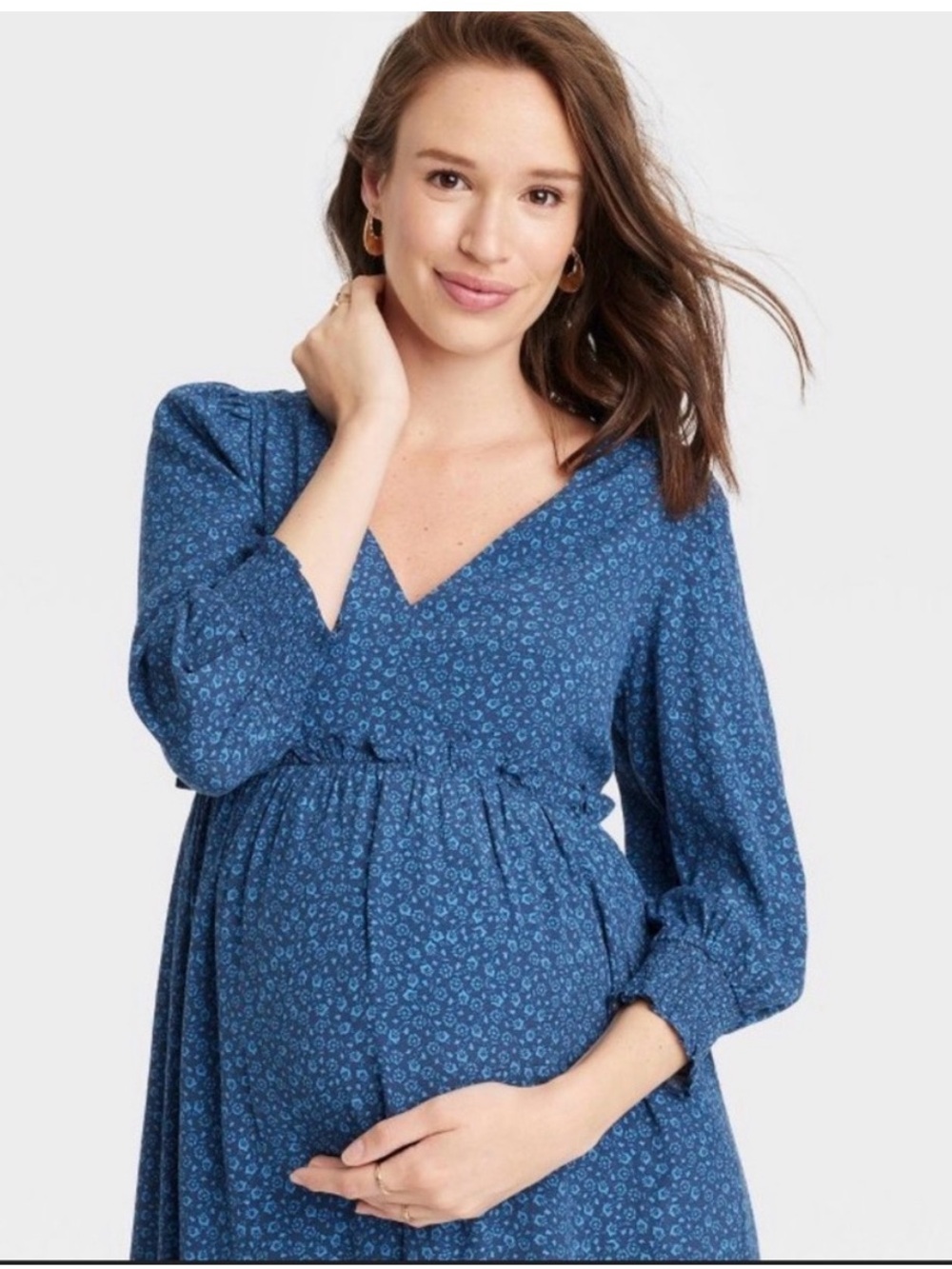 The Nines by Hatch Blue Prairie Dainty Floral Smocked Midi Dress XL Maternity